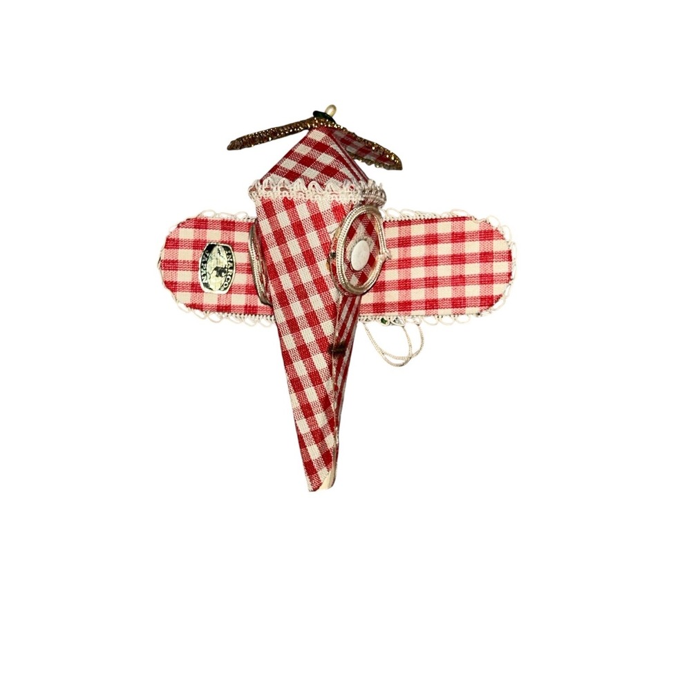 Vintage Inarco Christmas Ornaments Japan Lot Gold Santa Rocking Horse 1988 Plaid - Picture 10 of 13